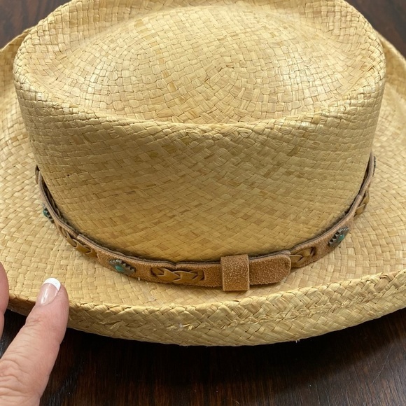 Fiesta Women’s Straw with Leather Band with Turquoise Beaded Cowboy Hat Sz XL - Picture 6 of 8